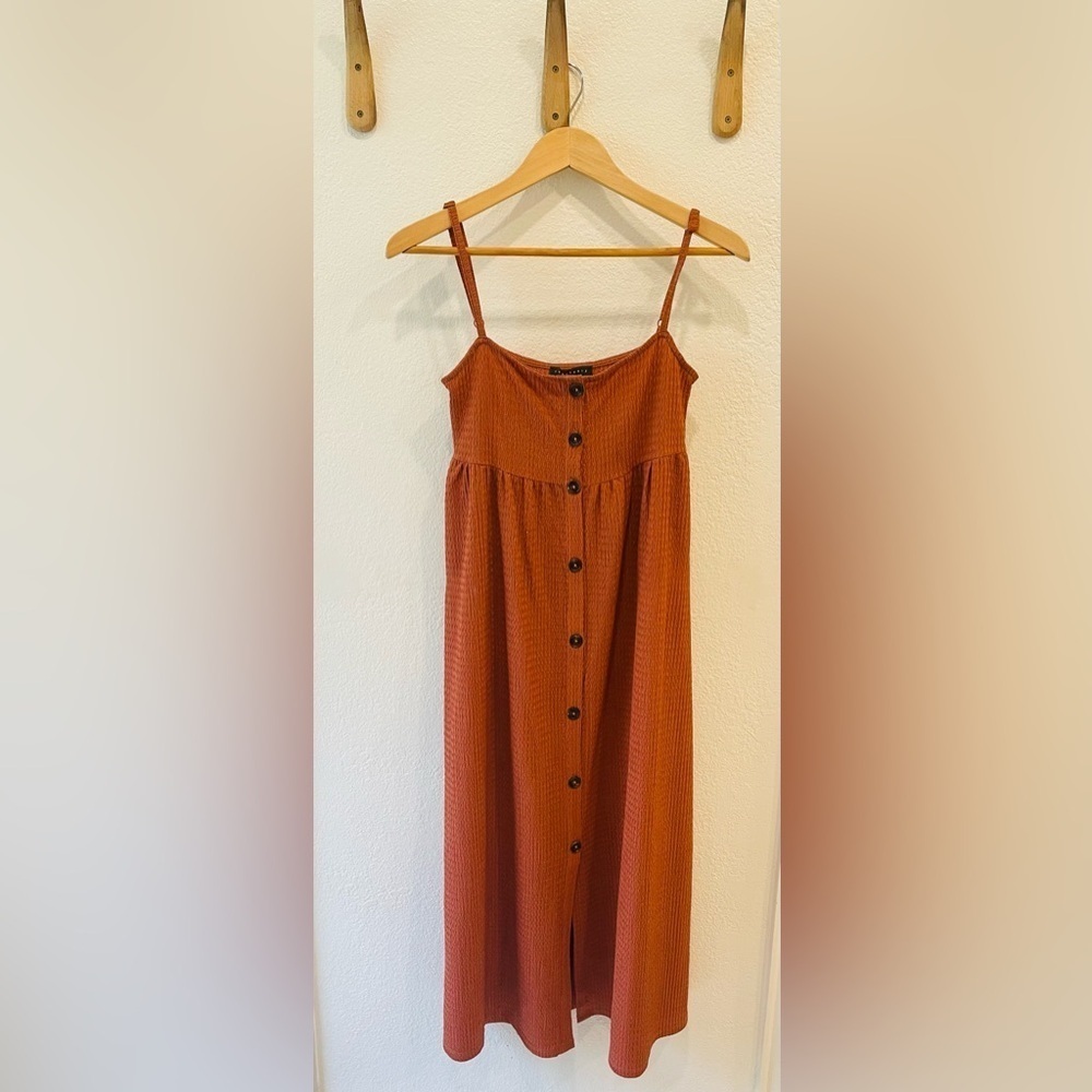 Sanctuary Earthy Boho Textured Button Front Sleeveless Midi Dress Size XS - Picture 2 of 3